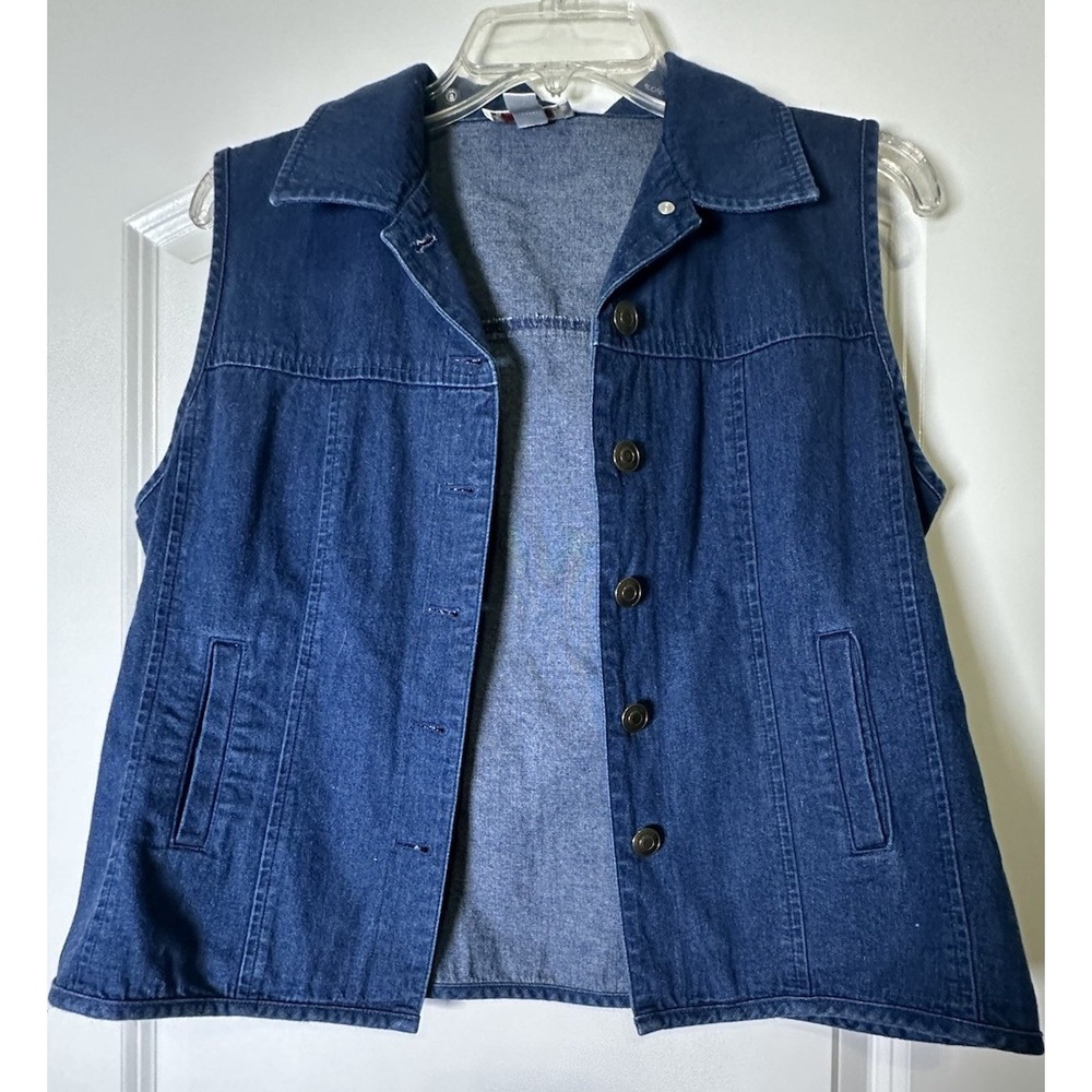 Talbots Women's Denim Collard Vest Sz 8 Cotton Pockets Tailored Chic BOHO‎ Rodeo